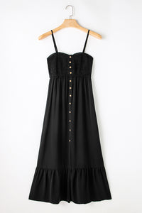 KaleaBoutique Spaghetti Straps Smocked Front Slit Buttoned Dress - KaleaBoutique.com