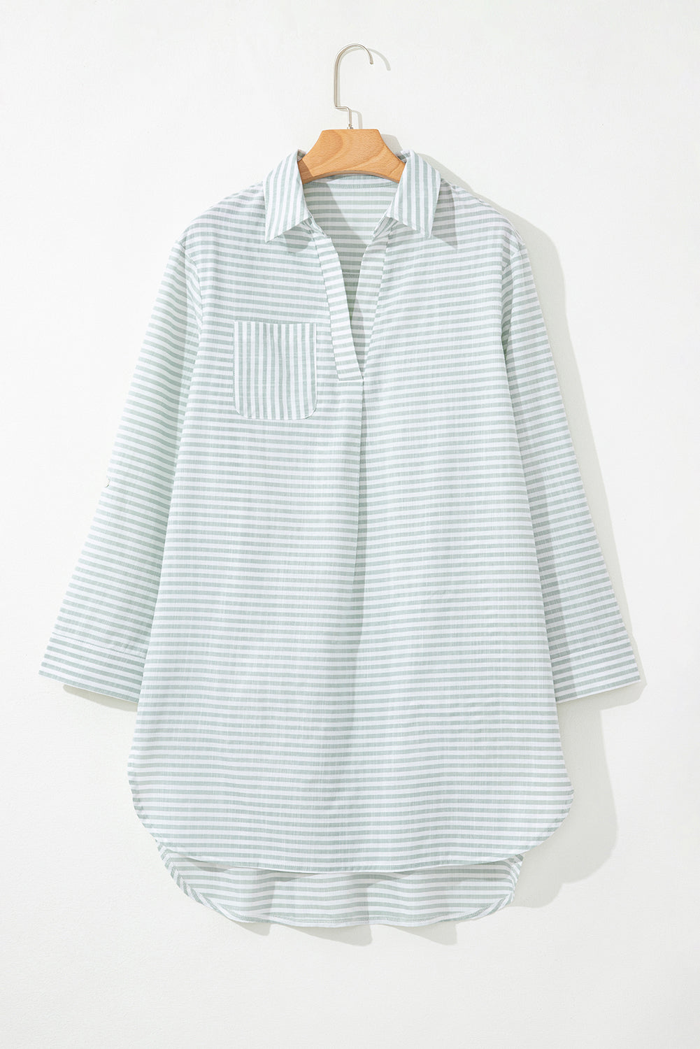 Collared V Neck Chest Pocket Long Sleeve Beach Cover up - KaleaBoutique.com