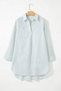 Collared V Neck Chest Pocket Long Sleeve Beach Cover up - KaleaBoutique.com