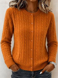 Women's Cable-Knit Round-Neck Button-Front Cardigan - KaleaBoutique.com