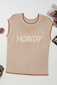 KaleaBoutique Stylish Contrast Trim Short Sleeve Knit HOWDY Western Sweater - KaleaBoutique.com