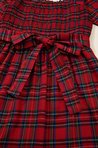KaleaBoutique Stylish Plaid Square Neck Puff Sleeve Knot Waist Flared Midi Dress - KaleaBoutique.com