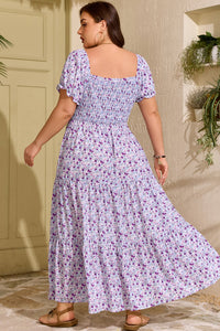 Purple Plus Size Floral Square-Neck Smocked Maxi Dress - KaleaBoutique.com