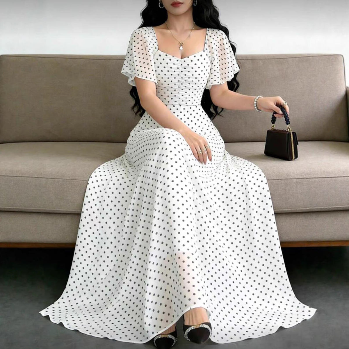 Women's Printed Flutter-Sleeve Ruched-Bodice Maxi Dress - KaleaBoutique.com
