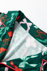 KaleaBoutique Stylish Festive Bow Print Long Sleeve Shirt and Pajama Short Set - KaleaBoutique.com