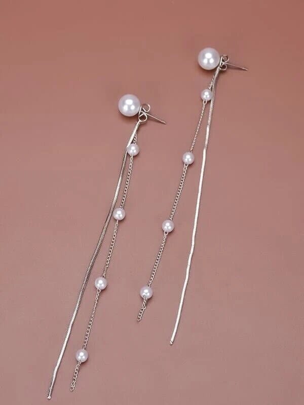 2-in-1 Dual Strand Pearl Earring Jackets, Bridal Dangle Minimalist Pearl Stud Earrings, Chain Dainty Ear Jacket Studs - KaleaBoutique.com