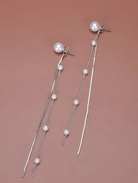 2-in-1 Dual Strand Pearl Earring Jackets, Bridal Dangle Minimalist Pearl Stud Earrings, Chain Dainty Ear Jacket Studs - KaleaBoutique.com