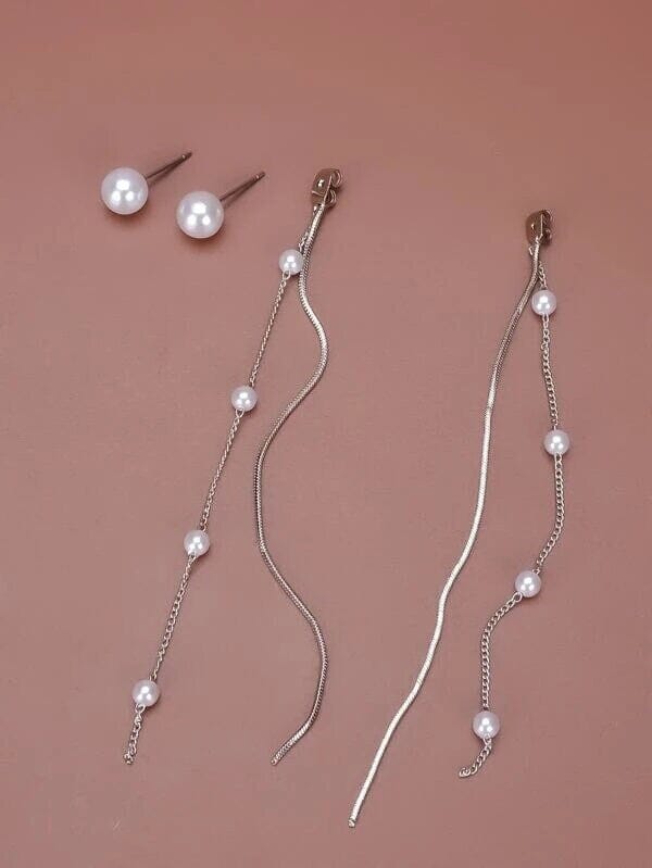 2-in-1 Dual Strand Pearl Earring Jackets, Bridal Dangle Minimalist Pearl Stud Earrings, Chain Dainty Ear Jacket Studs - KaleaBoutique.com