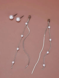 2-in-1 Dual Strand Pearl Earring Jackets, Bridal Dangle Minimalist Pearl Stud Earrings, Chain Dainty Ear Jacket Studs - KaleaBoutique.com