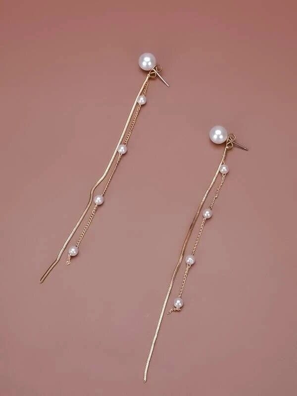 2-in-1 Dual Strand Pearl Earring Jackets, Bridal Dangle Minimalist Pearl Stud Earrings, Chain Dainty Ear Jacket Studs - KaleaBoutique.com