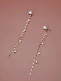 2-in-1 Dual Strand Pearl Earring Jackets, Bridal Dangle Minimalist Pearl Stud Earrings, Chain Dainty Ear Jacket Studs - KaleaBoutique.com