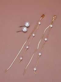 2-in-1 Dual Strand Pearl Earring Jackets, Bridal Dangle Minimalist Pearl Stud Earrings, Chain Dainty Ear Jacket Studs - KaleaBoutique.com