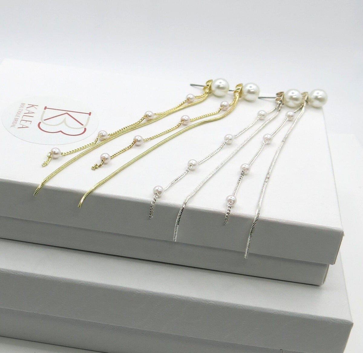 2-in-1 Dual Strand Pearl Earring Jackets, Bridal Dangle Minimalist Pearl Stud Earrings, Chain Dainty Ear Jacket Studs - KaleaBoutique.com