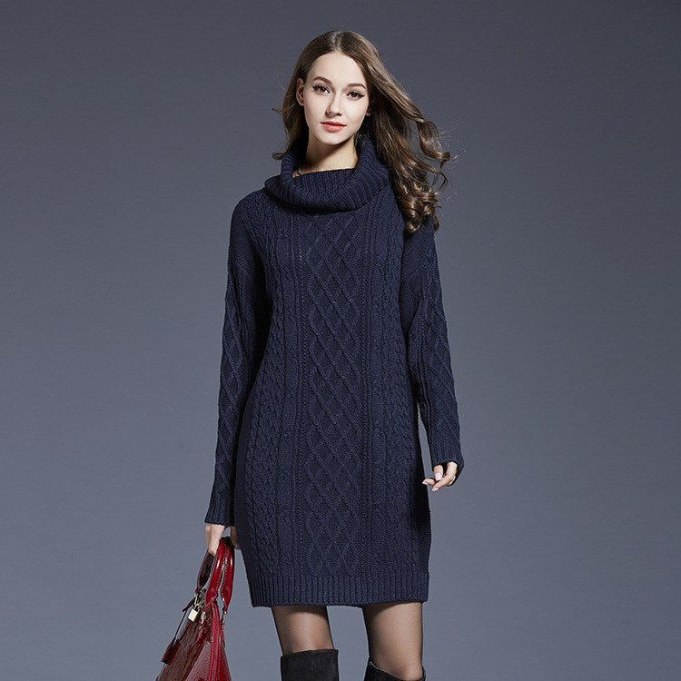 Women's Cable-Knit Turtleneck Sweater Dress - KaleaBoutique.com
