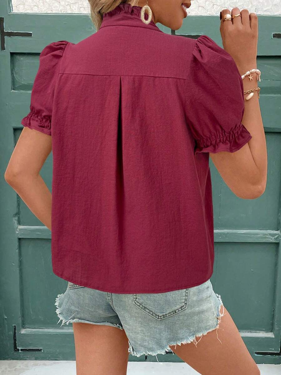 Women's Floral Embroidered Puff-Sleeve Blouse