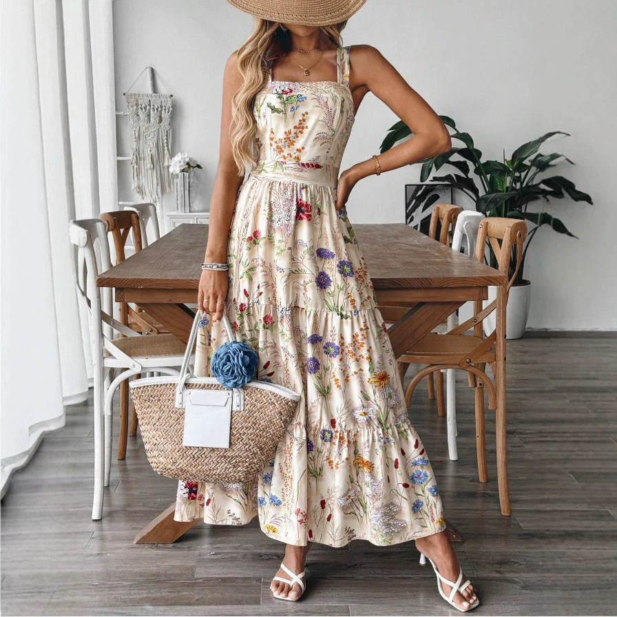 Plant And Floral Strap Maxi Dress - KaleaBoutique.com