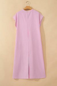 KaleaBoutique Stylish Frilled Detail Half Buttons Short Sleeve Long Dress - KaleaBoutique.com