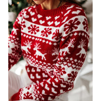 Women's Reindeer Snowflake and Heart Crew-Neck Christmas Sweater - KaleaBoutique.com