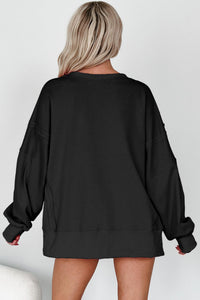 KaleaBoutique Stylish Bow Sequin XOXO Letter Graphic Exposed Seam Baggy Sweatshirt - KaleaBoutique.com