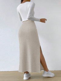 Women's High-Waist Ribbed Side-Slit Maxi Skirt