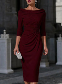 One-shoulder Slim-fit Sheath Dress With Three-quarter-length Pleated Sleeves - KaleaBoutique.com