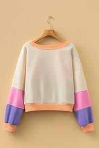 KaleaBoutique Stylish Color Block Patchwork Drop Shoulder Cropped Sweatshirt - KaleaBoutique.com