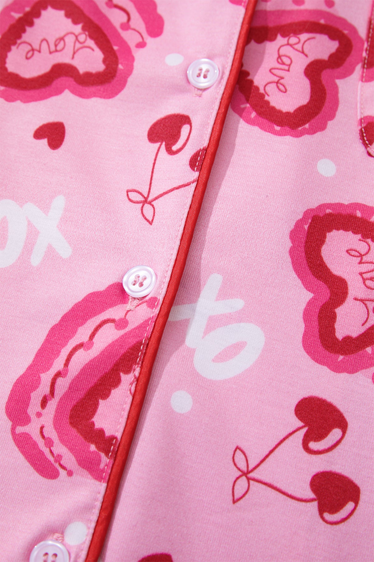 KaleaBoutique Stylish Sweet Heart Cake Print Contrast Ruffle Trim Valentines 2pcs Pajama Set - KaleaBoutique.com