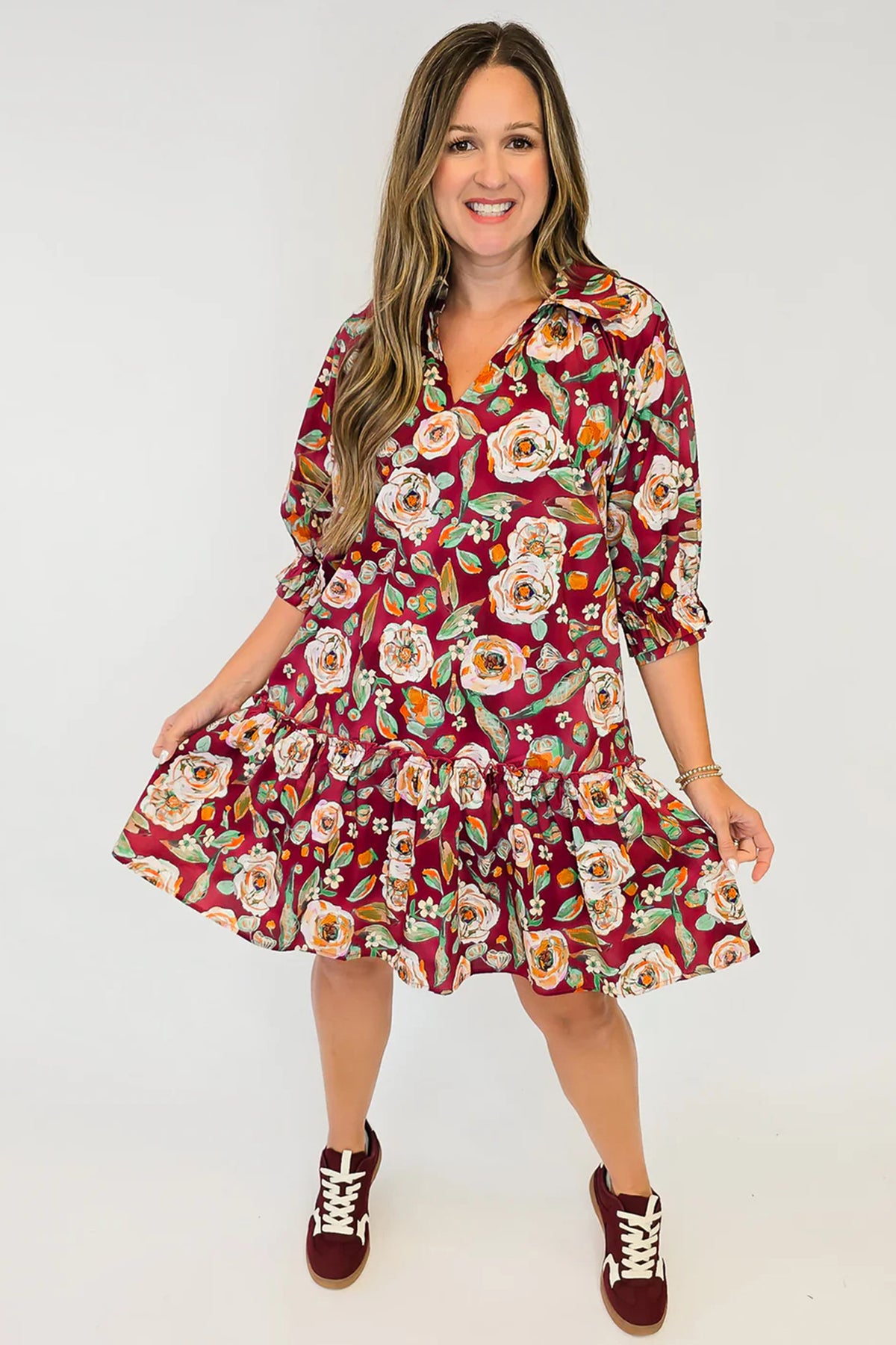 KaleaBoutique Stylish Floral Print Half Sleeve Short Shift Dress - KaleaBoutique.com