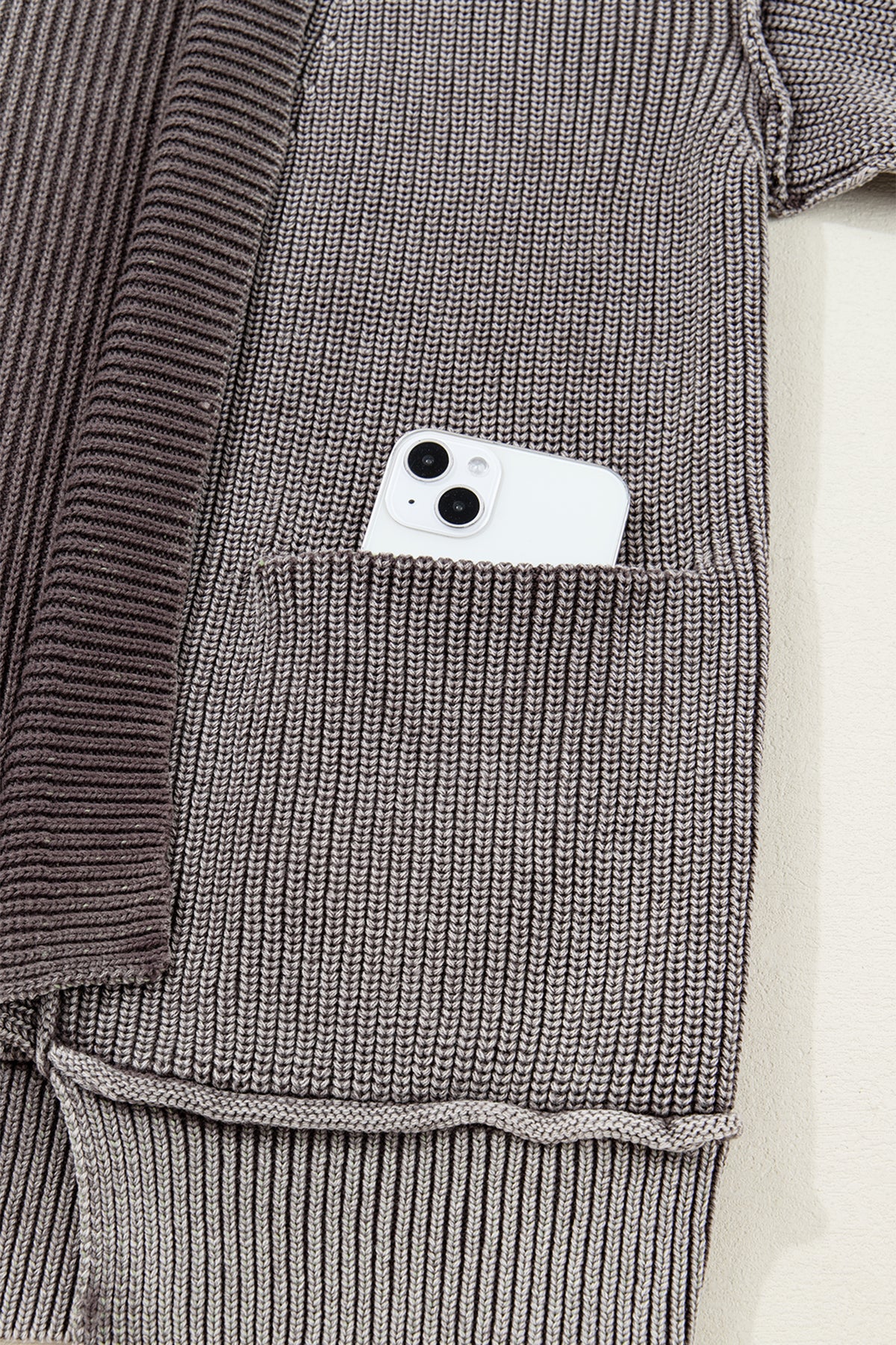KaleaBoutique Stylish Mineral Wash Exposed Seam Patchwork Knit Open Sweater Cardigan - KaleaBoutique.com