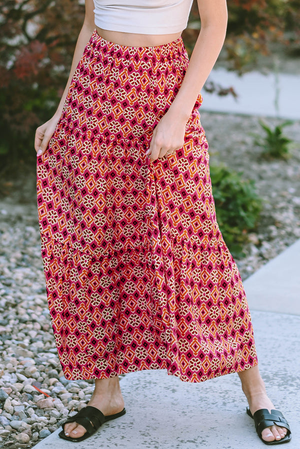 KaleaBoutique Vintage Boho Floral Print Tiered Maxi Skirt - KaleaBoutique.com