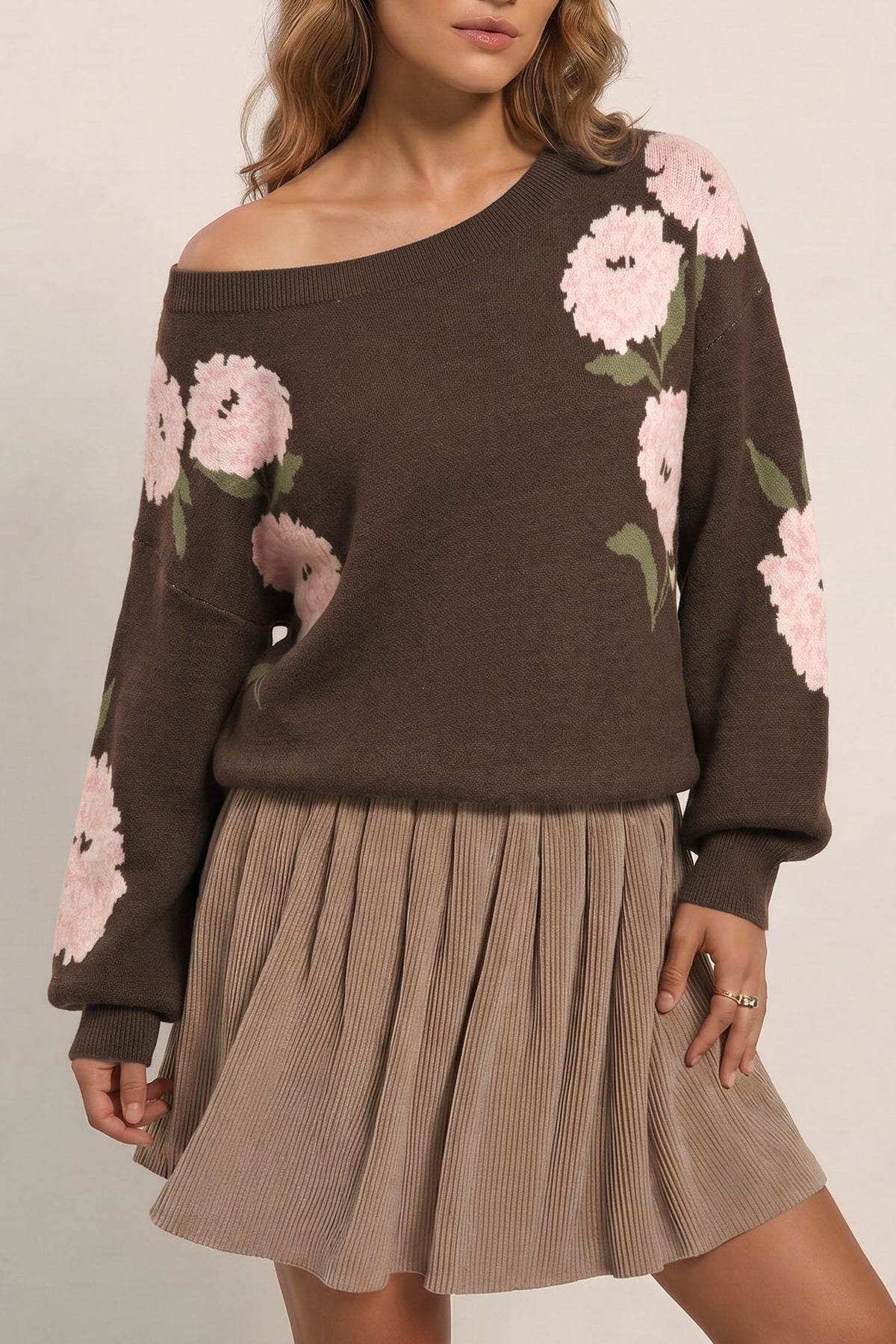 Floral Print Drop Shoulder Relaxed Pullover Sweater - KaleaBoutique.com