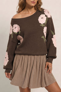 Floral Print Drop Shoulder Relaxed Pullover Sweater - KaleaBoutique.com