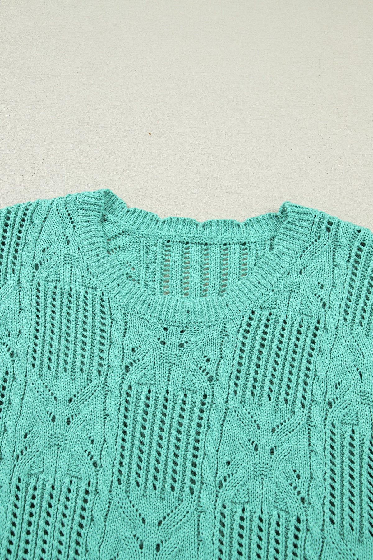 KaleaBoutique Stylish Pointelle Knit Patterned Scalloped Trim Short Sleeve Sweater - KaleaBoutique.com
