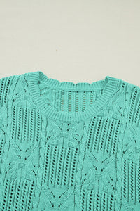 KaleaBoutique Stylish Pointelle Knit Patterned Scalloped Trim Short Sleeve Sweater - KaleaBoutique.com