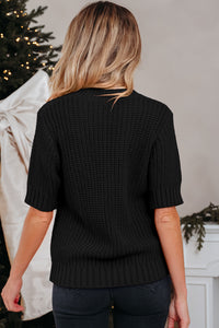 KaleaBoutique Comfortable Plaid Lace up Detail Christmas Holiday Puff Short Sleeve Sweater - KaleaBoutique.com