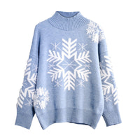 Women's Large Snowflake Oversized Mock-Neck Christmas Fuzzy Sweater - KaleaBoutique.com