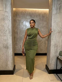 Women's Sleeveless Round-Neck Ruched Maxi Dress - KaleaBoutique.com