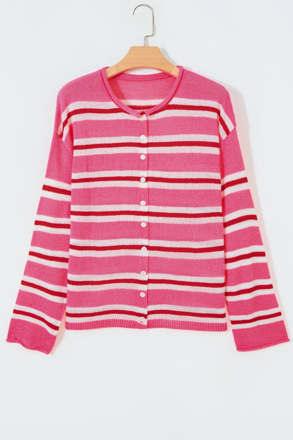 KaleaBoutique Comfortable Striped Drop Shoulder Button Cardigan - KaleaBoutique.com