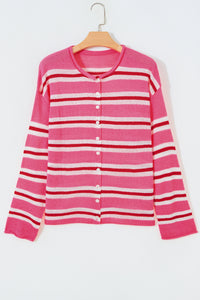 KaleaBoutique Comfortable Striped Drop Shoulder Button Cardigan - KaleaBoutique.com
