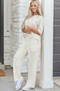 KaleaBoutique Comfortable Checkered Print Half Sleeve Tee 2pcs Lounge Pant Set - KaleaBoutique.com