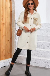 KaleaBoutique Stylish Contrast Flap Pocket Single Breasted Teddy Coat - KaleaBoutique.com