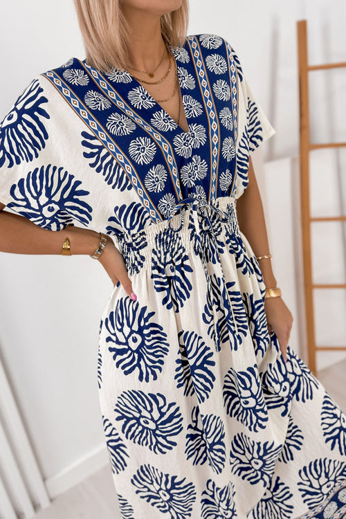 KaleaBoutique Comfortable Boho Floral Print Contrast Patchwork V Neck Dolman Maxi Dress - KaleaBoutique.com