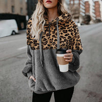 Women's Leopard-Print Colorblock Plush Pullover Hoodie - KaleaBoutique.com