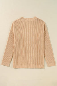 Cable Knit Drop Shoulder Side Slits Loose Sweater - KaleaBoutique.com