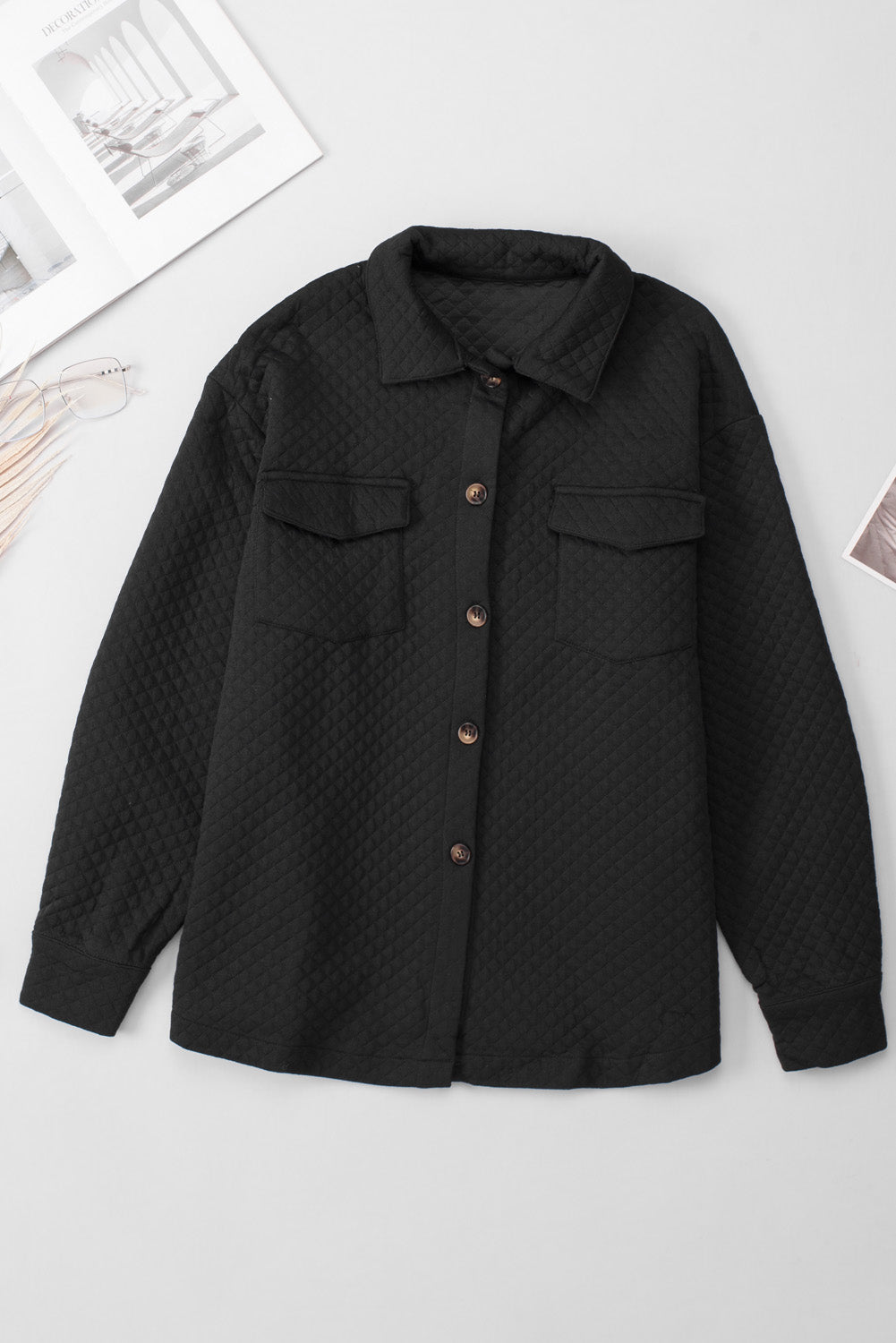 Retro Quilted Flap Pocket Button Shacket - KaleaBoutique.com