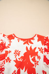 KaleaBoutique Stylish Floral Print Trimmed V Neck Ruffle Sleeve Long Dress - KaleaBoutique.com