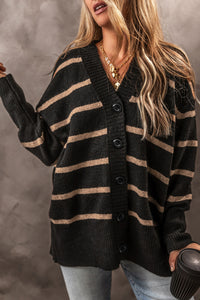 KaleaBoutique Stylish Buttoned V Neck Drop Shoulder Loose Cardigan - KaleaBoutique.com