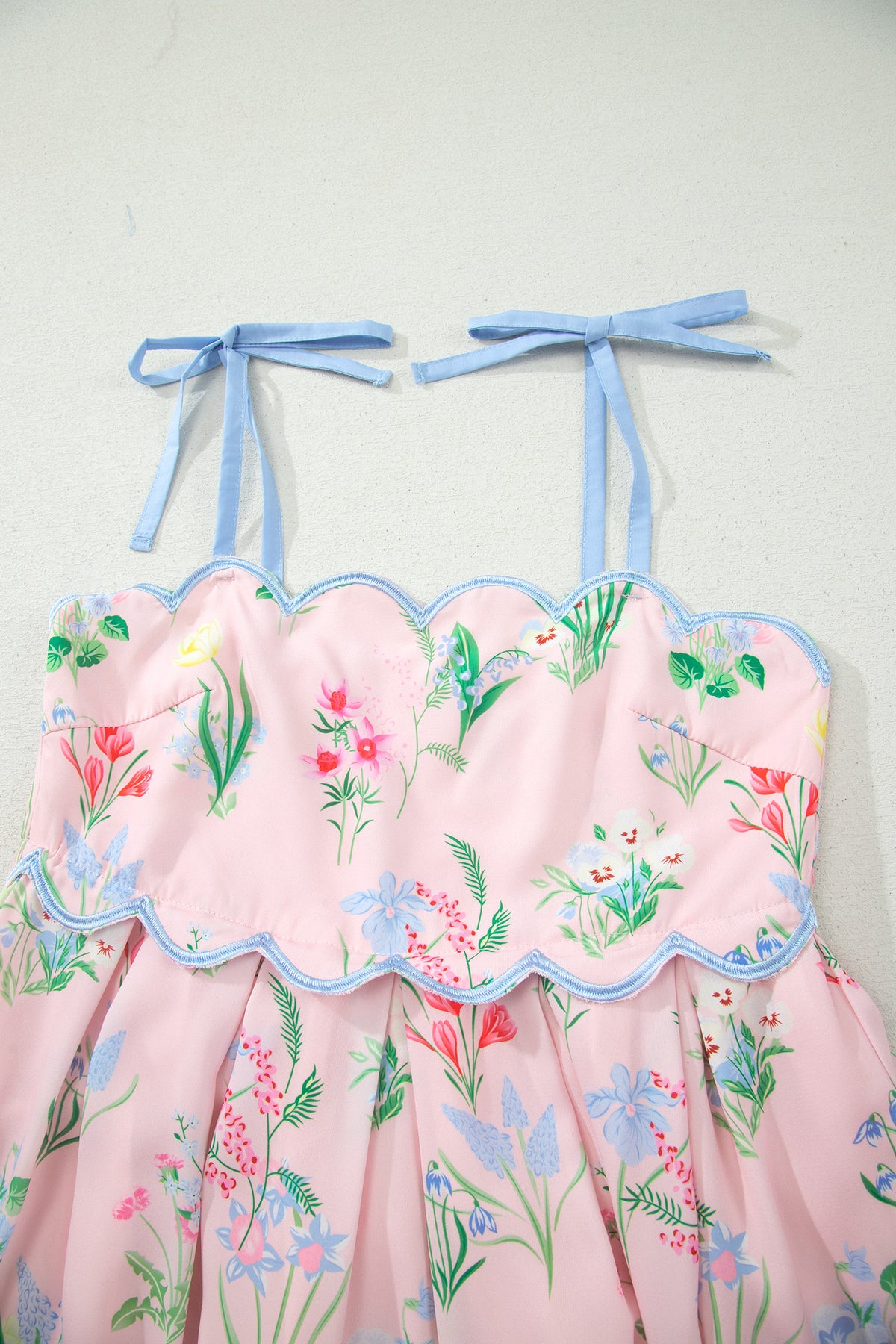 KaleaBoutique Stylish Floral Print Contrast Trim Self-tie Straps High Waist Midi Dress - KaleaBoutique.com