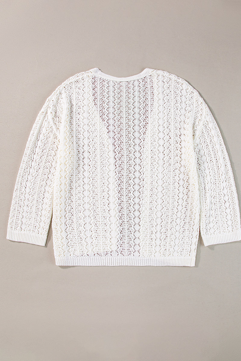 KaleaBoutique Stylish Hollow Out Knit Drop Shoulder Cardigan - KaleaBoutique.com