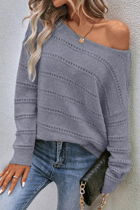 KaleaBoutique Boat Neck Drop Shoulder Pointelle Knit Sweater - KaleaBoutique.com